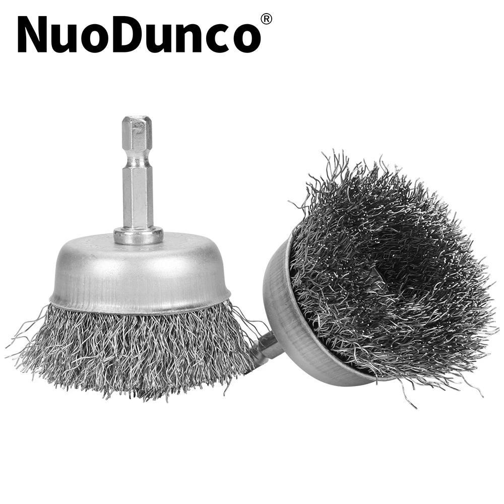 2 Pack 2 Inch Wire Brush Cup Brushes For Drill 1/4inch Hex Shank Plated Crimped Wire Brushes For Rust Removal