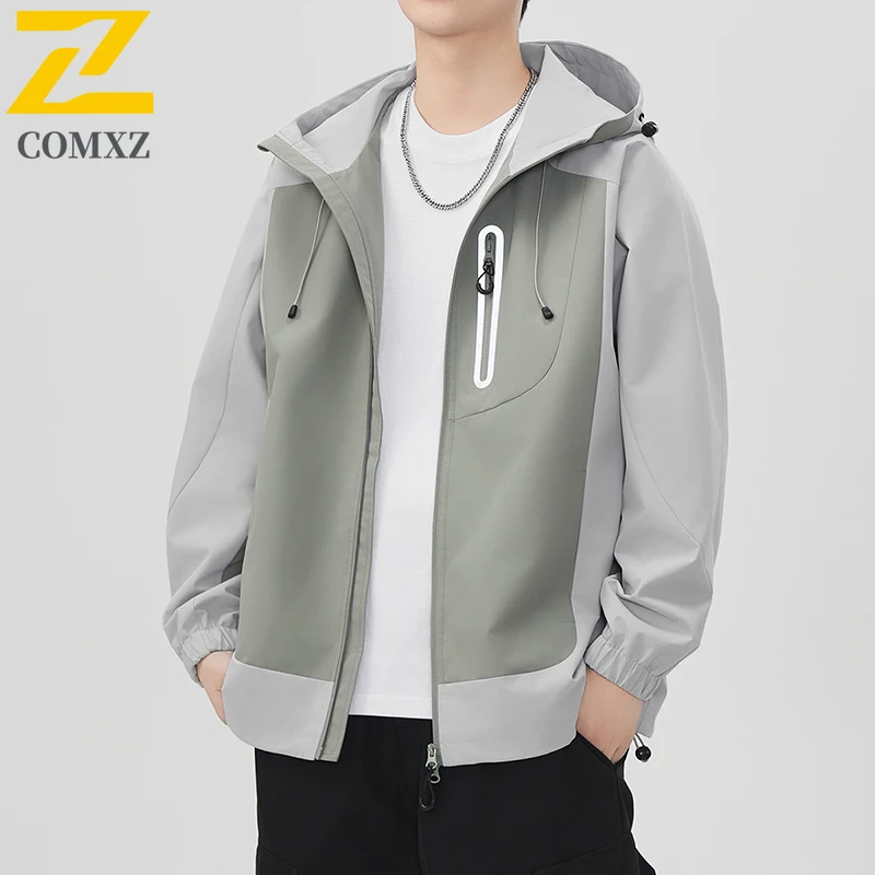 

2025 Men's Jacket Autumn Trendy Casual Hooded Workwear Waterproof Windbreaker Outdoor Camping Top Lightweight Hiking Outerwear