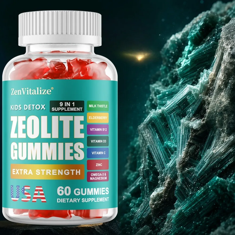 Zeolite Kids Gummies, with Omega-3, Elderberry, Vitamin C, Vitamin D3, Zinc, B12, for Energy, Focus, Digestive, Immune