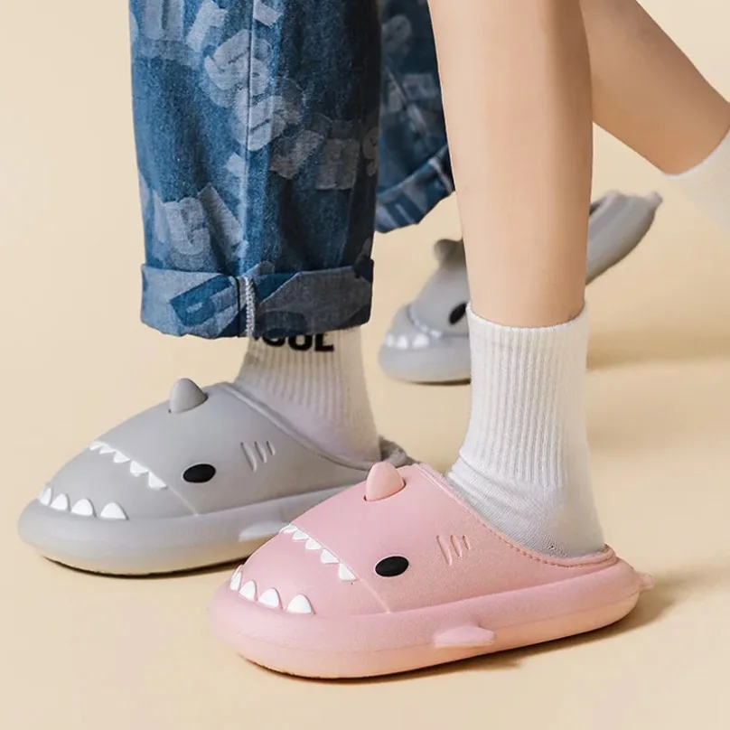 

Fluffy House Shark Slipper Clapper Womens Winter flip flop Home Room Plush Warm Non Slip Grip Funny Indoor Floor Shoes Female