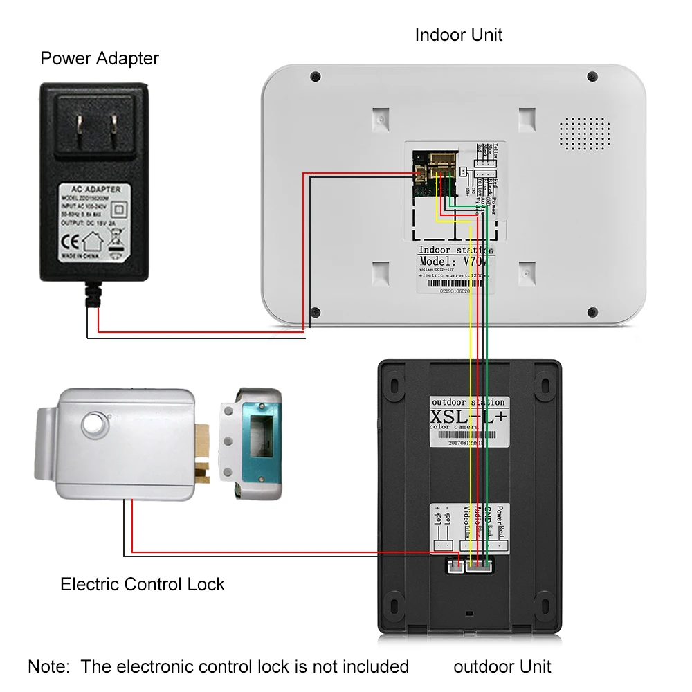 7inch Video Door Phone Doorbell Intercom Kit TFT-LCD Color Screen 1 Indoor Monitor 1 Outdoor Camera Support Night Vision