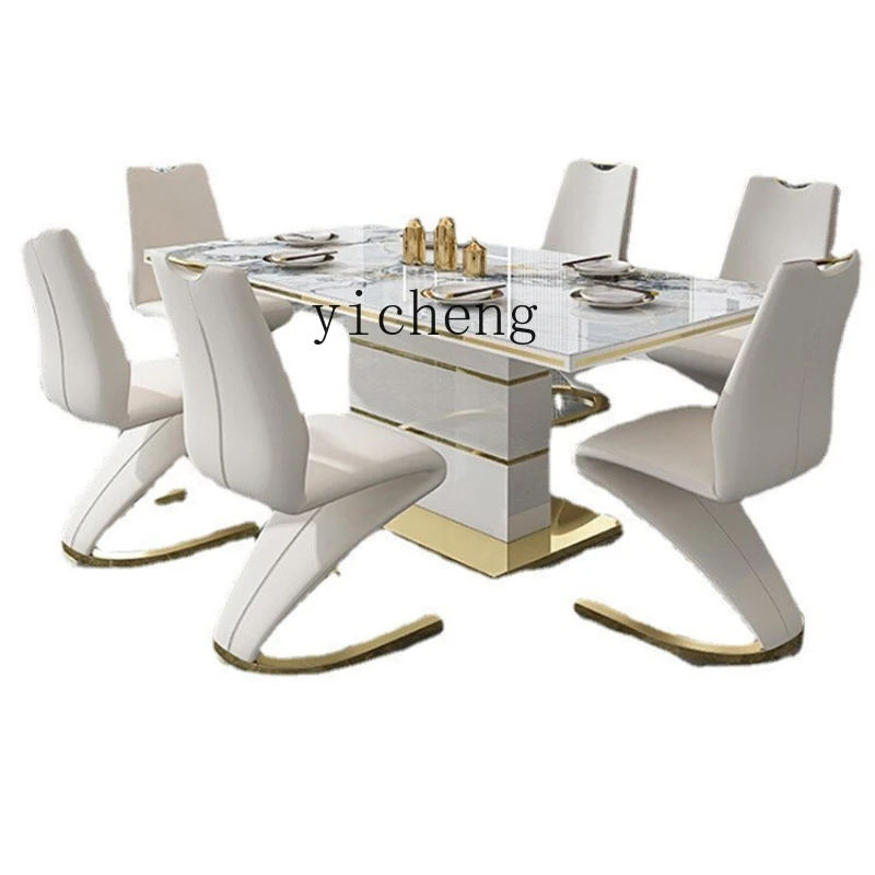 

ZK Mermaid Light Stone Plate Dining Table Rectangular Dining Table Modern Simple Dining Tables and Chairs Set