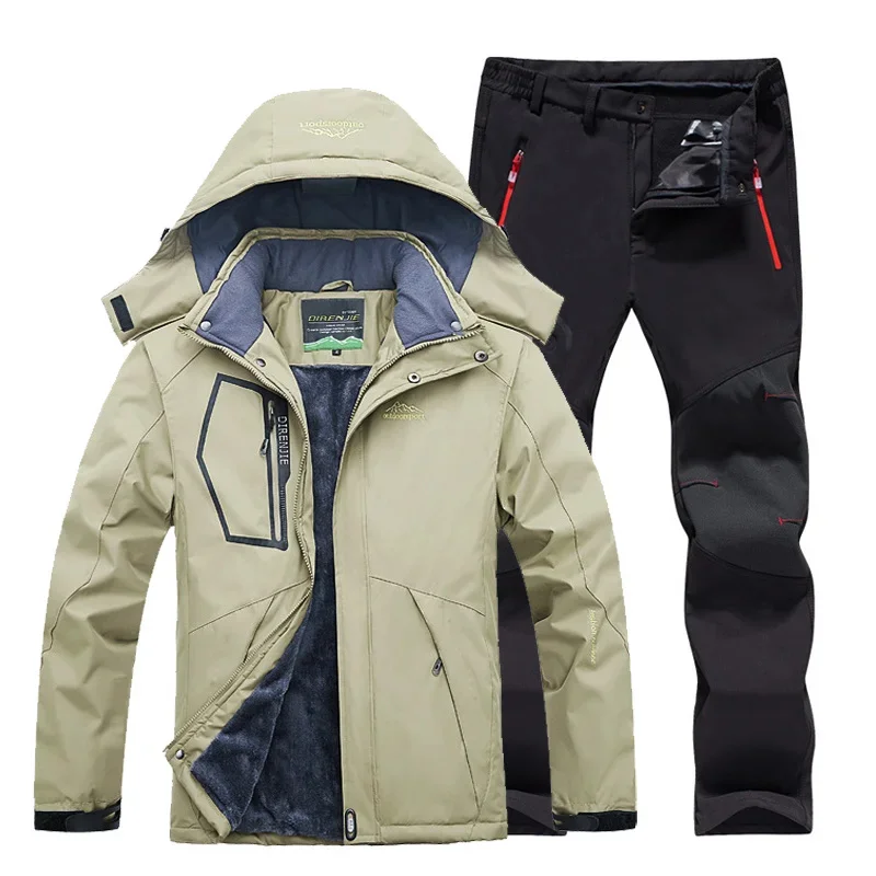 

Men Winter Waterproof Fishing Clothing Warm Windproof Hiking Vacation Outdoor Trekking Camping Jackets And Pants Set