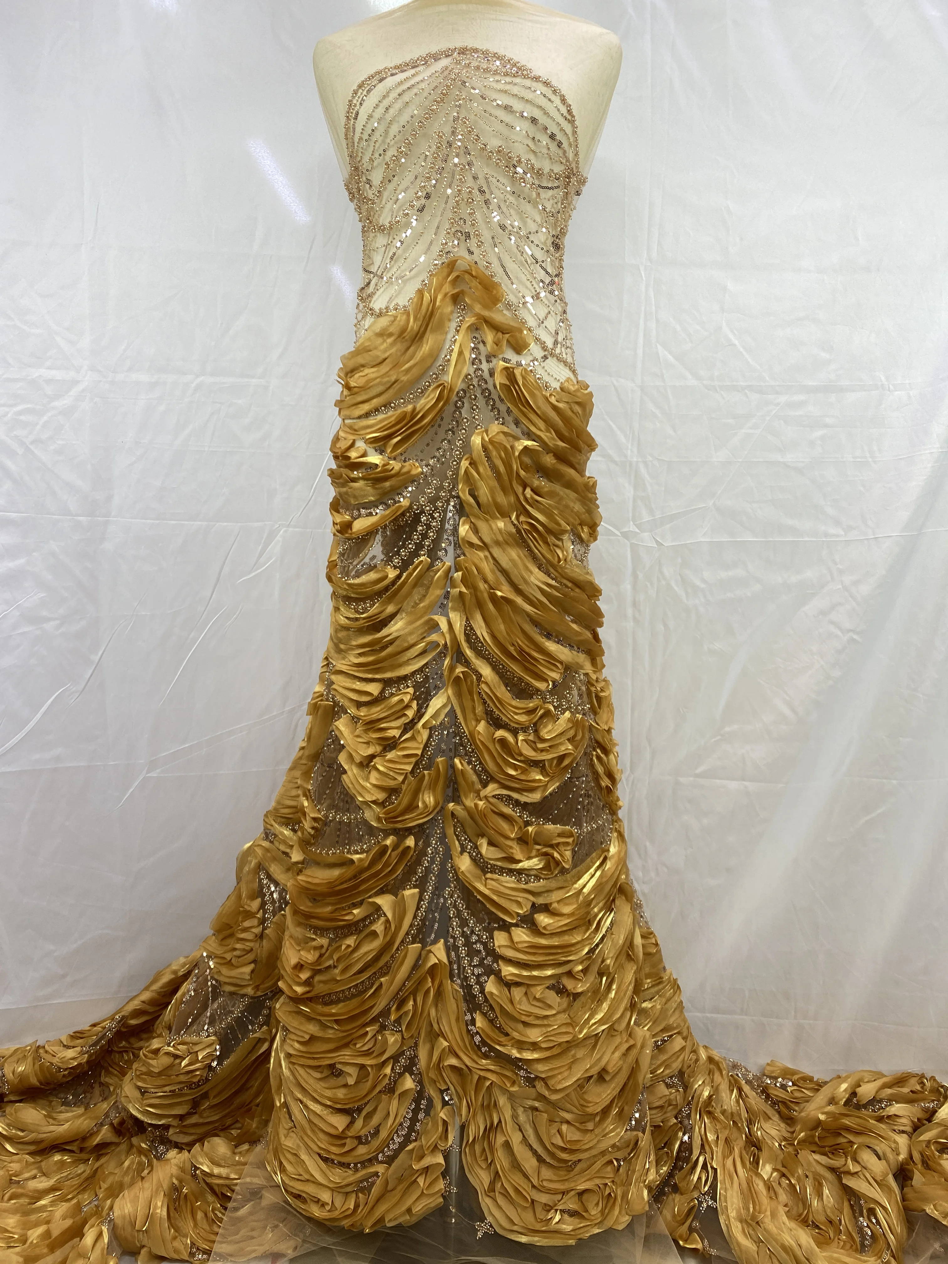 الأفريقي الثقيلة مطرز أقمشة الدانتيل النيجيري الترتر العريس أقمشة الدانتيل فستان حفلات الزفاف الخياطة جودة عالية 5 ياردة 2025