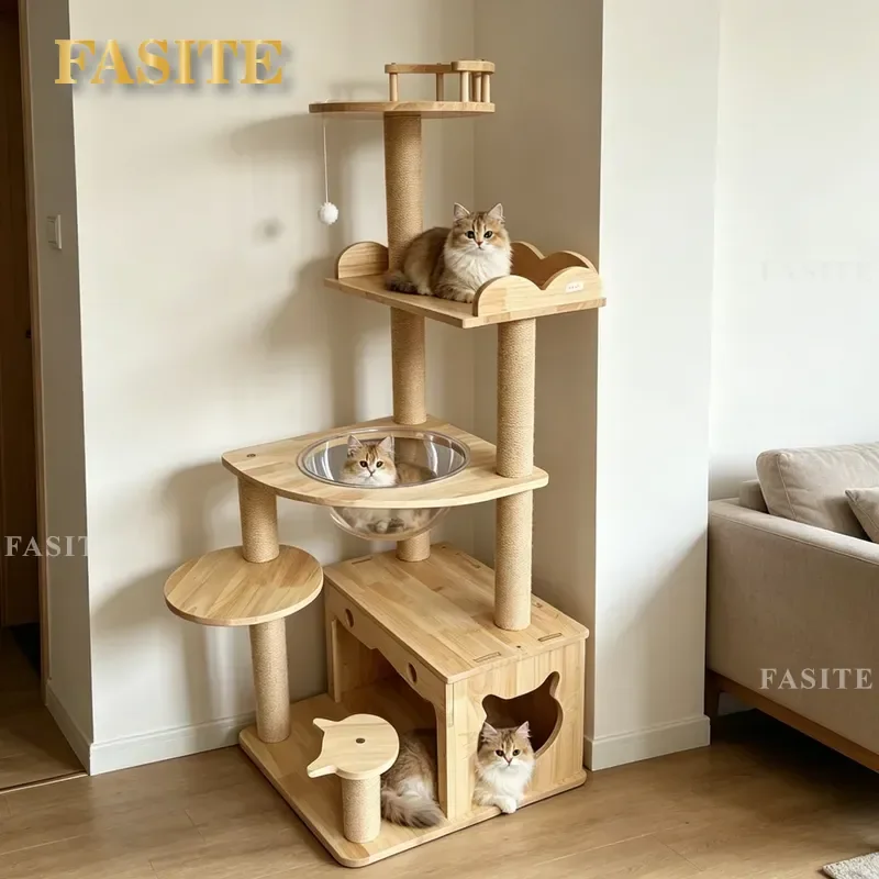 For Indoor Solid Wood Cat Climbing Frame Multi-layer Space Capsule Litter Box Simple Assembly Eco-friendly Cat Tree