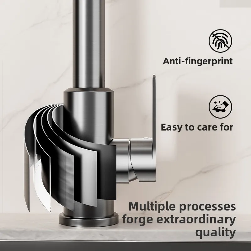 Gunmetal Anti-Splash Kitchen Faucet - Swivel Sink Mixer Tap with Hot and Cold Water for Dishwashing and Food Preparation
