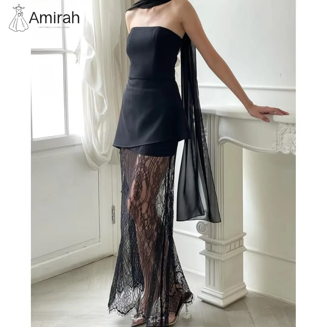 

Amirah Custom Made Prom Luxury Dress Lace Tulle Elegant Long Dress Two-piece Set Evening Dresses D/party Off-shoulder Black 2025