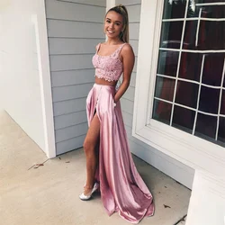 Lily Blush Two Piece Chic Woman Spaghetti Strap Evening Dress Gown Ball Gown Lace Night Dresses Gown High Split robes de soirée