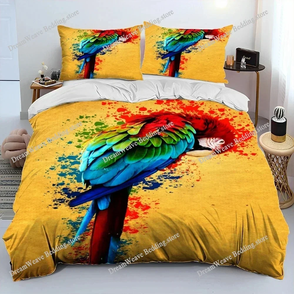 Colorful Parrot Macaws Birds Comforter Bedding Set,Duvet Cover Bed Set Quilt Cover Pillowcase,King Queen Size Bedding Set Adult9