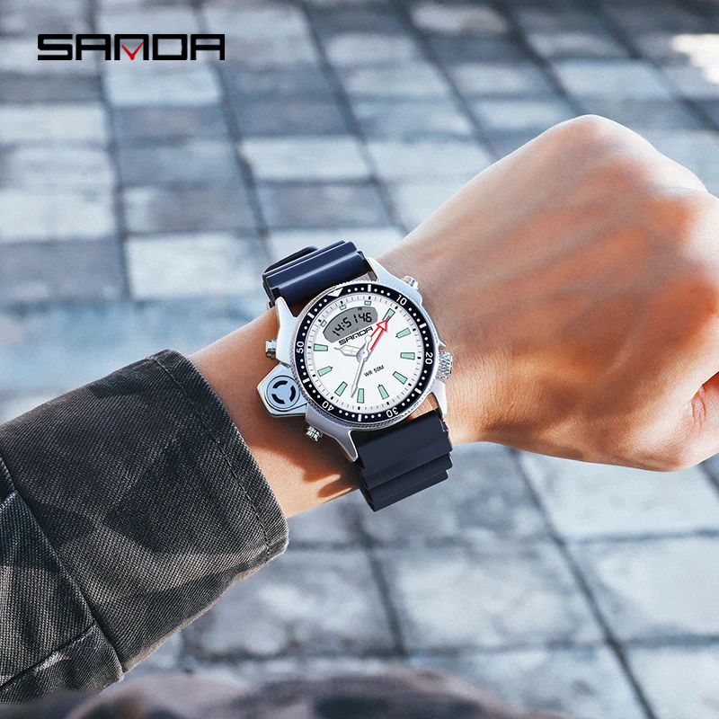 Sanda new fashion brand European and American large dial watch sports multi-functional outdoor waterproof watch for boys Watch