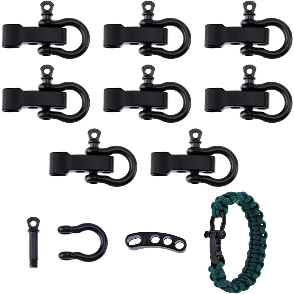 

10 Sets Adjustable Black Screw Pin Shackle Survival Bracelet Clasps Metal Bow Anchor Shackle Clasps D Shackle Clips for Survival