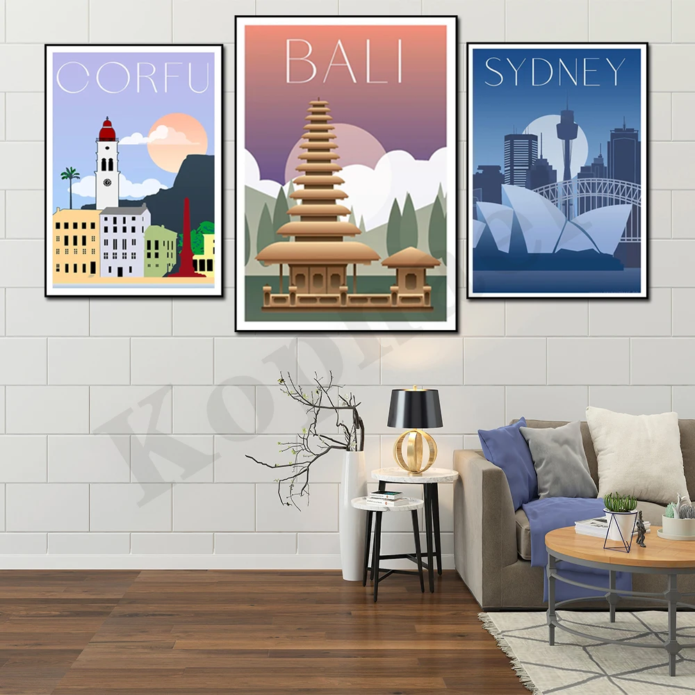 Cairo Bali Madrid Washington Sydney Stockholm Corfu .City Travel Scenery .Home Wall Decor Art Canvas Painting