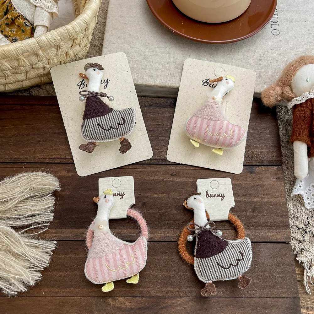 Cartoon Duck Hairpin Cute Animal Hair Clip Sweet Girl Elastic Hair Band Ponytail Headwear Rubber Band Children Hair Accessories