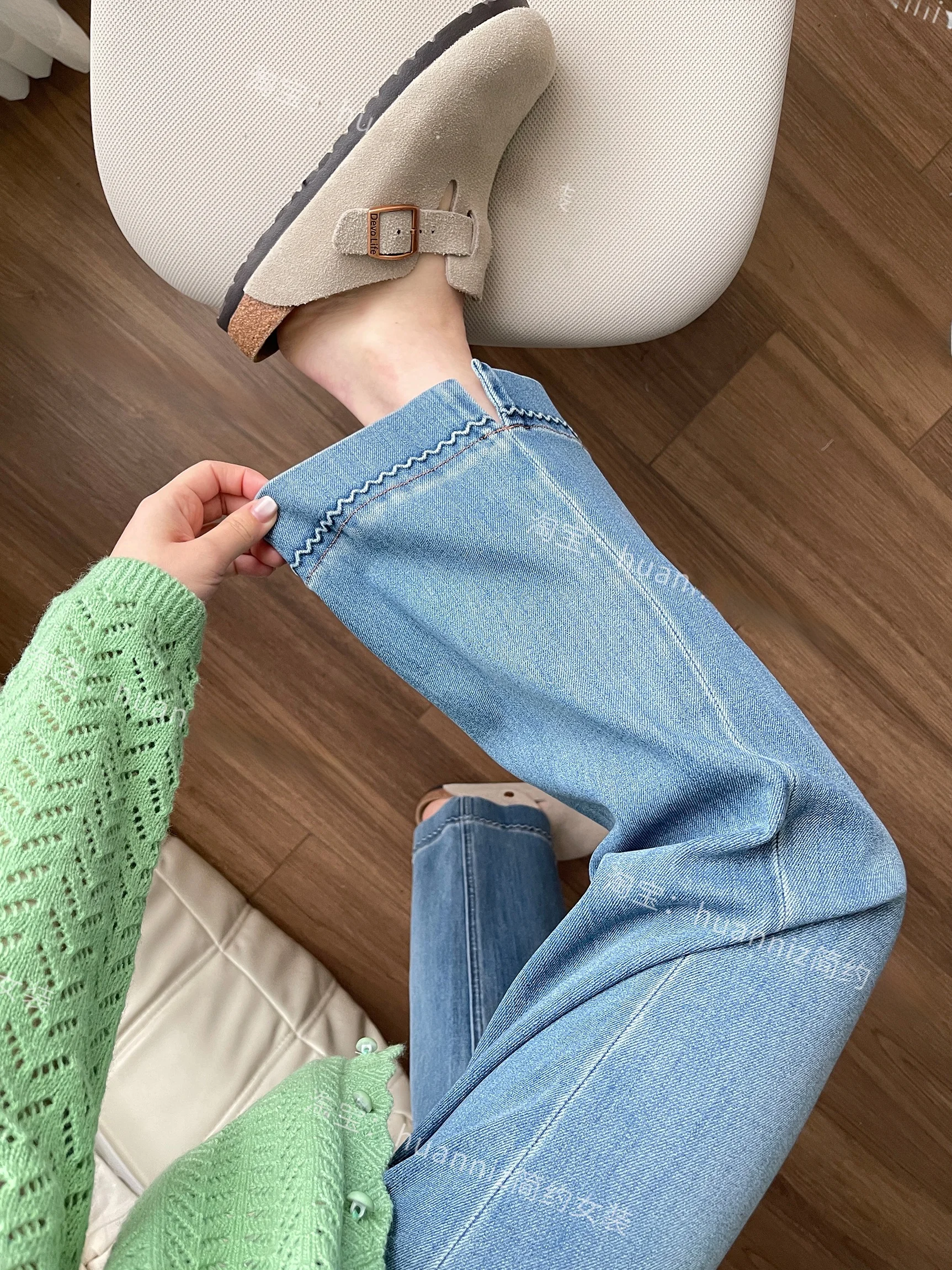 

Spring Summer High Quali Four Way Stretch Denim Straight Leg andmother Pants Nine Point Small Slit Slim Narrow Leg Jeans ...
