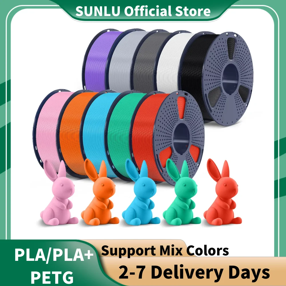 SUNLU PLA PETG PLA Plus Filaments 10 Rolls 3D Filament 1KG/roll 1.75mm 100% Filament Lines Neatly For 3D Printing From EU US