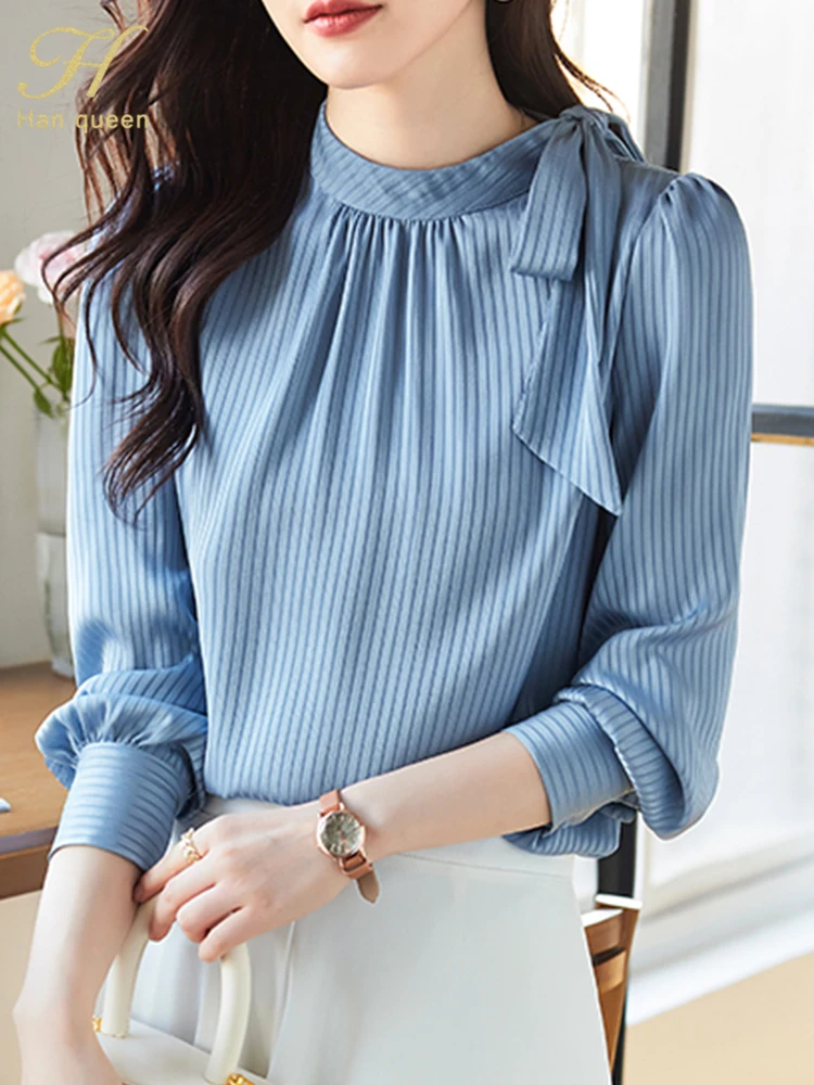 H Han Queen Simple Spring Elegant Blouses Womens Loose Casual Vintage Shirts Office Long Sleeve Tops Korean Reviews Many Clothes