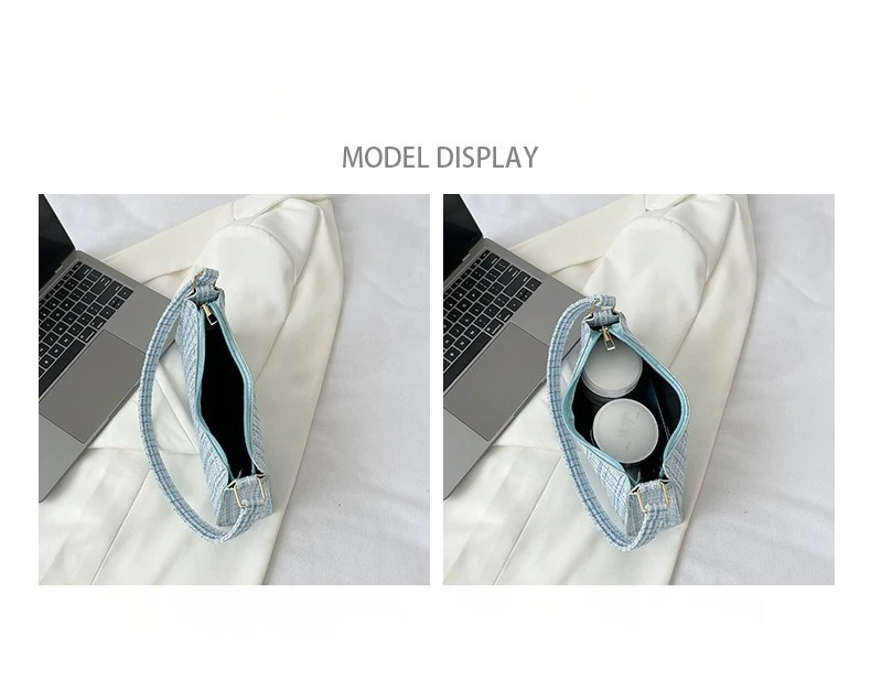 Damen-Unterarmtasche mit minimalistischem Gittermuster, modische High-End-Design-Umhängetasche, lässige, vielseitige Geldbörse für den Pendelverkehr – Detail 8