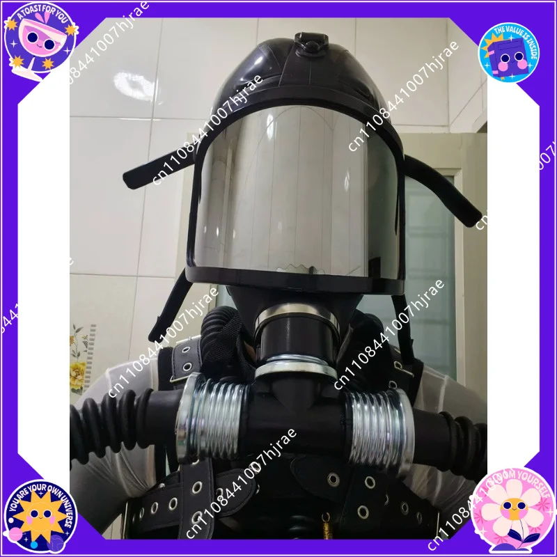 Silver-plated curved gas mask set, negative pressure bottle breathing bag set, silver-plated lens large field of view full mask