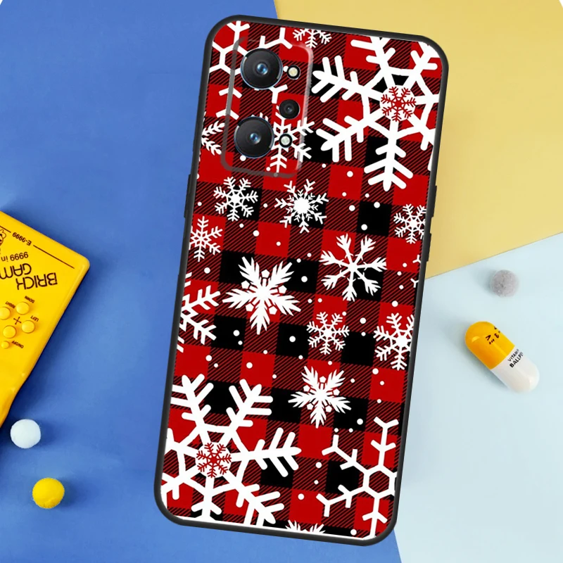 Winter Snowflakes Red Case For Realme 8 9 10 Pro Plus C11 C15 C30 C33 C35 C55 C21Y C25Y GT Neo 5 3 2 2T 3T Cover