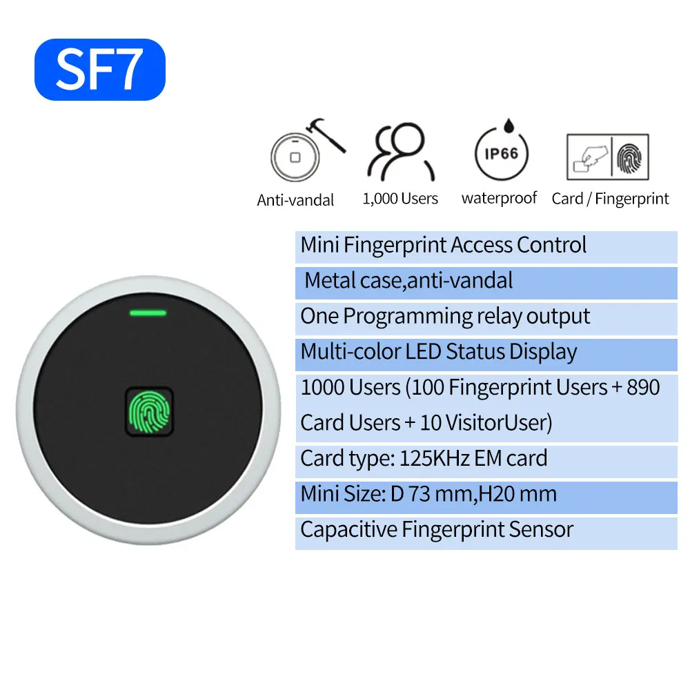 Round Style Mini Integrated EM RFID Door Access Control Metal Keypad Unlock By Fingerprint / Card / Pin Code Anti-tamper Alarm