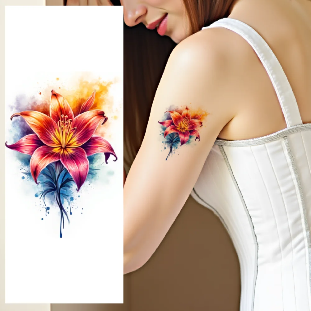 

9 шт. временная татуировка красная роза водостойкие долговечные наклейки для тела красная лилия олень с рогами временные татуировки наклейки для