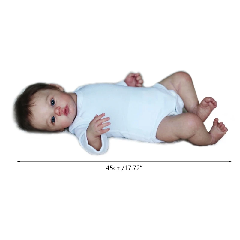 45cm Real Looking Reborn Baby 3D Doll Soft Realistic Looking Newborn FUll Body Silicone Princess with Rooted Hair