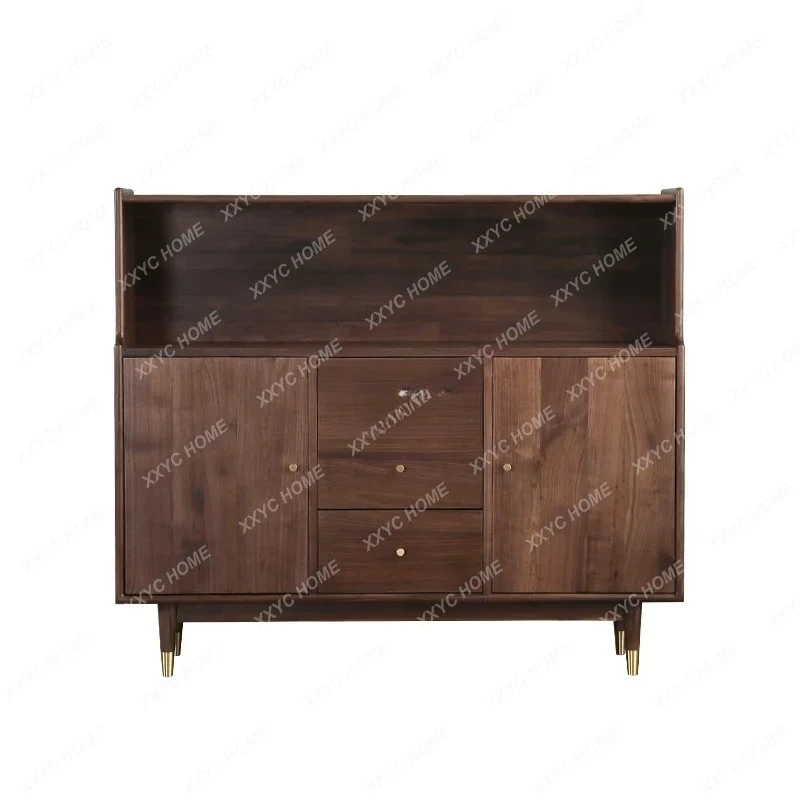 LZ.Modern simple solid wood locker black walnut living room log tea cabinet