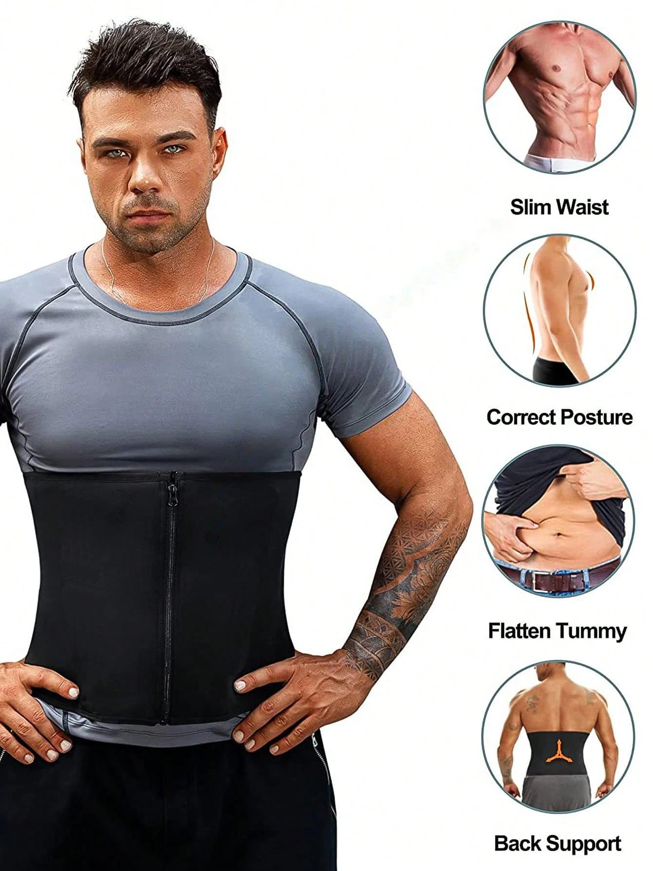 ملابس داخلية من النيوبرين، مشد خصر للبطن والرياضة واللياقة البدنية مع سحاب وأبازيم، ملابس تنحيف من النيوبرين سريعة الحث للعرق