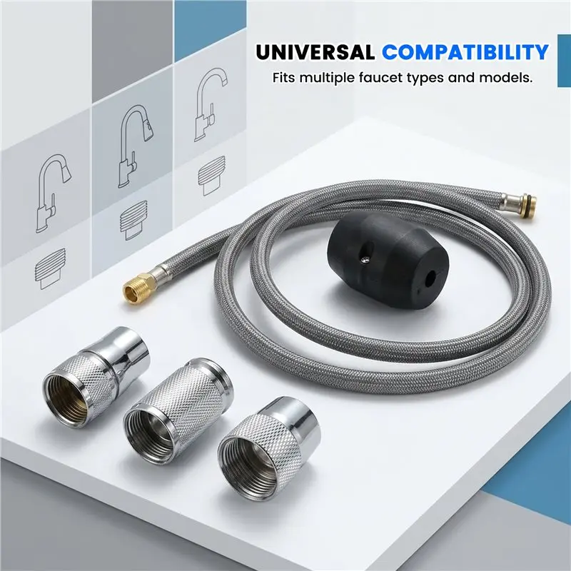 Y51A-Kitchen Faucet Parts With Weigt Ball And 3 Connect Adapters Kitchen Faucet Hose Replacement Parts Pull-Down Hose For Sink