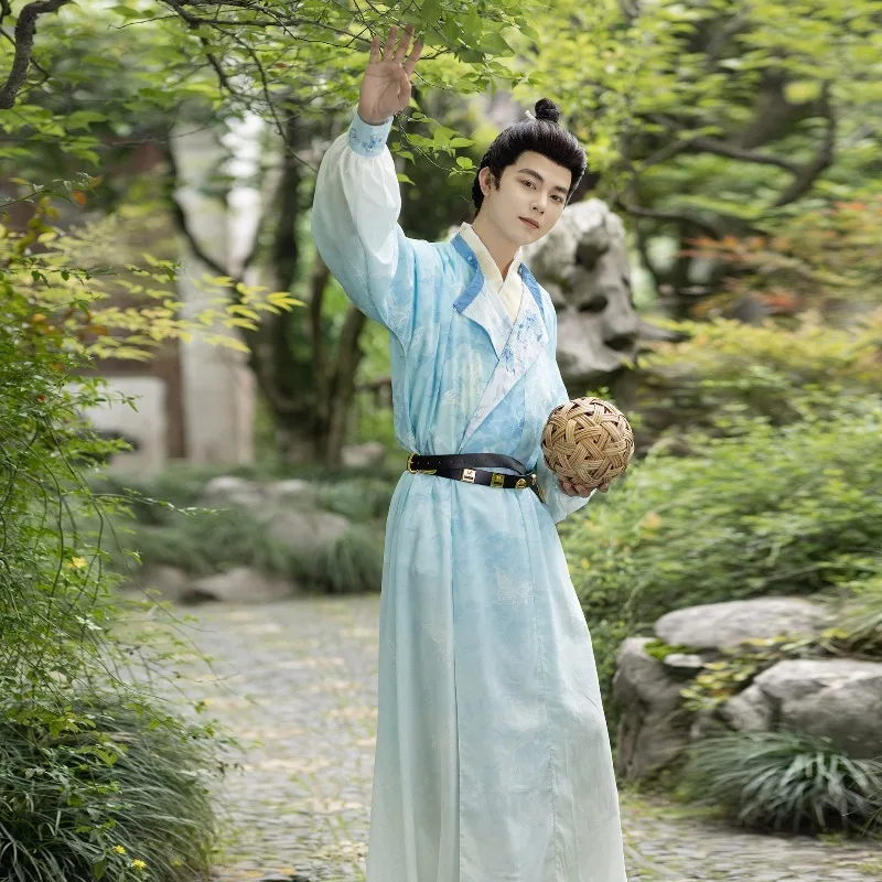 Men's Tang-style Hanfu crew-neck robe, breathable improvement in spring and summer, daily wear, ancient style