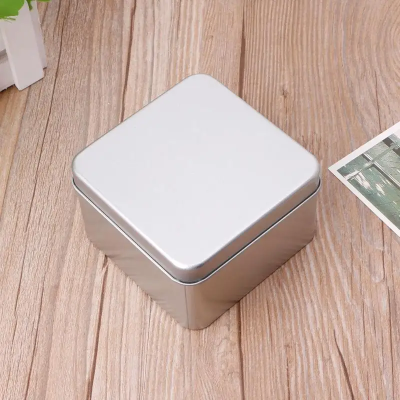 KXRA 9x9cm Small Metal Tin Silver Storage Box for Case For Money Coin Candy