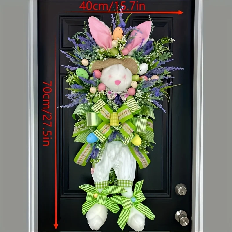 Flat Bunny Wreath with Eggs & Flowers. For Easter, Spring, Mother's Day & Christmas. No Electricity, Durable Decor.