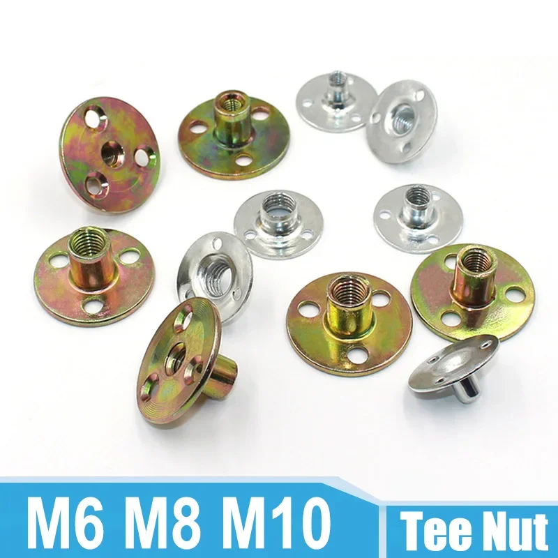 

M6 M8 M10 Round Base T Nut Three Brad Hole Furniture Tee Nut Carbon Steel, Iron