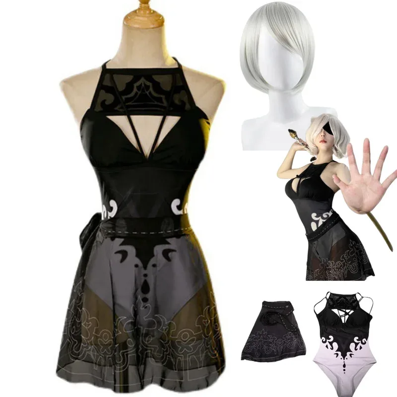 لعبة NieR: Automata YoRHa No.2 Type B أزياء تنكرية 2B Doujin ملابس سباحة صيفية بدلة بيكيني شعر مستعار امرأة مثيرة لحفلات الشاطئ