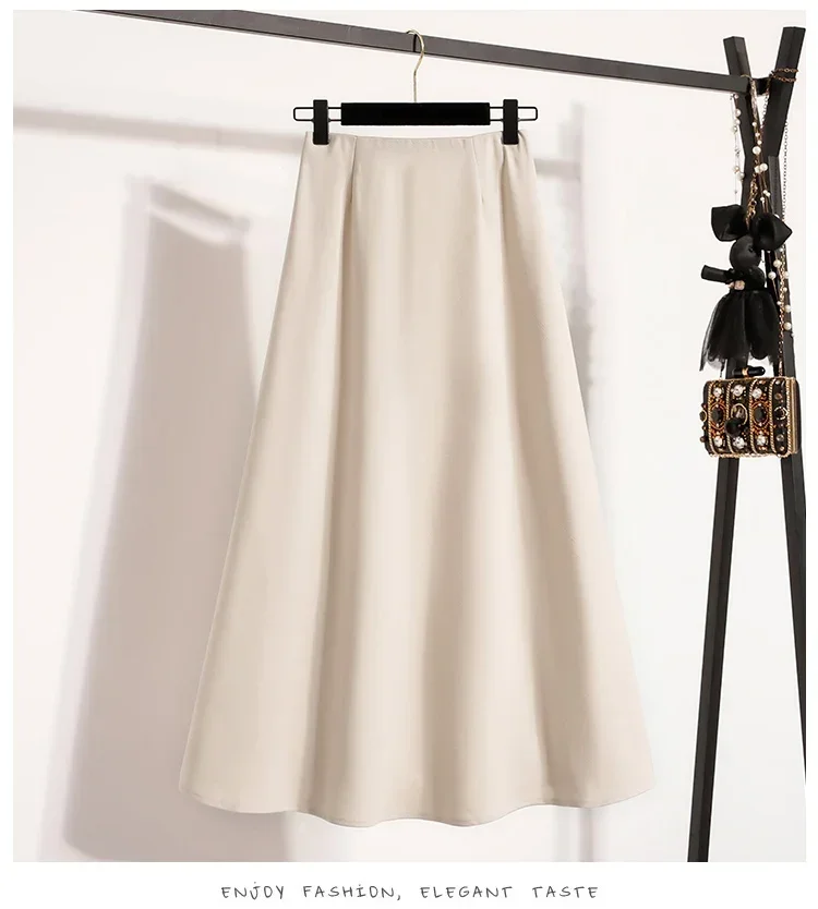 Koreanischer Stil, einfarbig, hohe Taille, elastischer Bund, Damen-A-Linien-Röcke, Alltagskleidung, Frühjahr/Herbst 2026, neu, elegant, vielseitig. – Detail 3