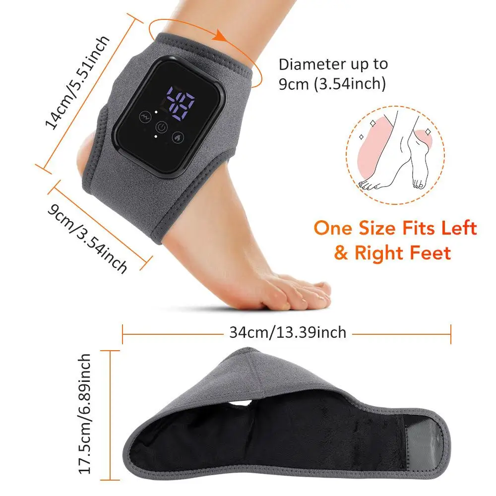 Electric Ankle Massager with 3 Gears Heated Wrap Foot Support Brace for Joint Sprain Pain Relief Vibration Heating Massage Strap