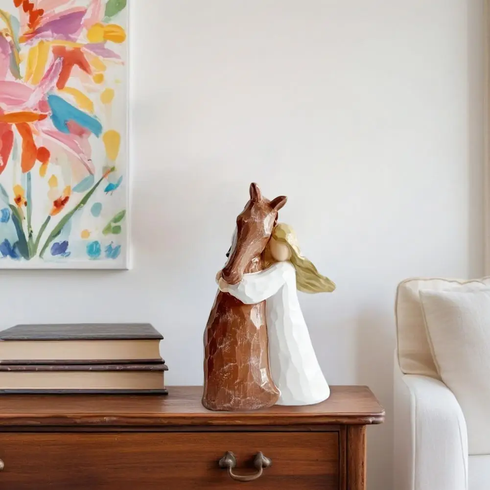 Девушка, обнимающая лошадь, фигурки ангела-хранителя, скульптура, статуи, декор, любовник лошадей, мемориальные подарки, подарок на день рождения, Рождество