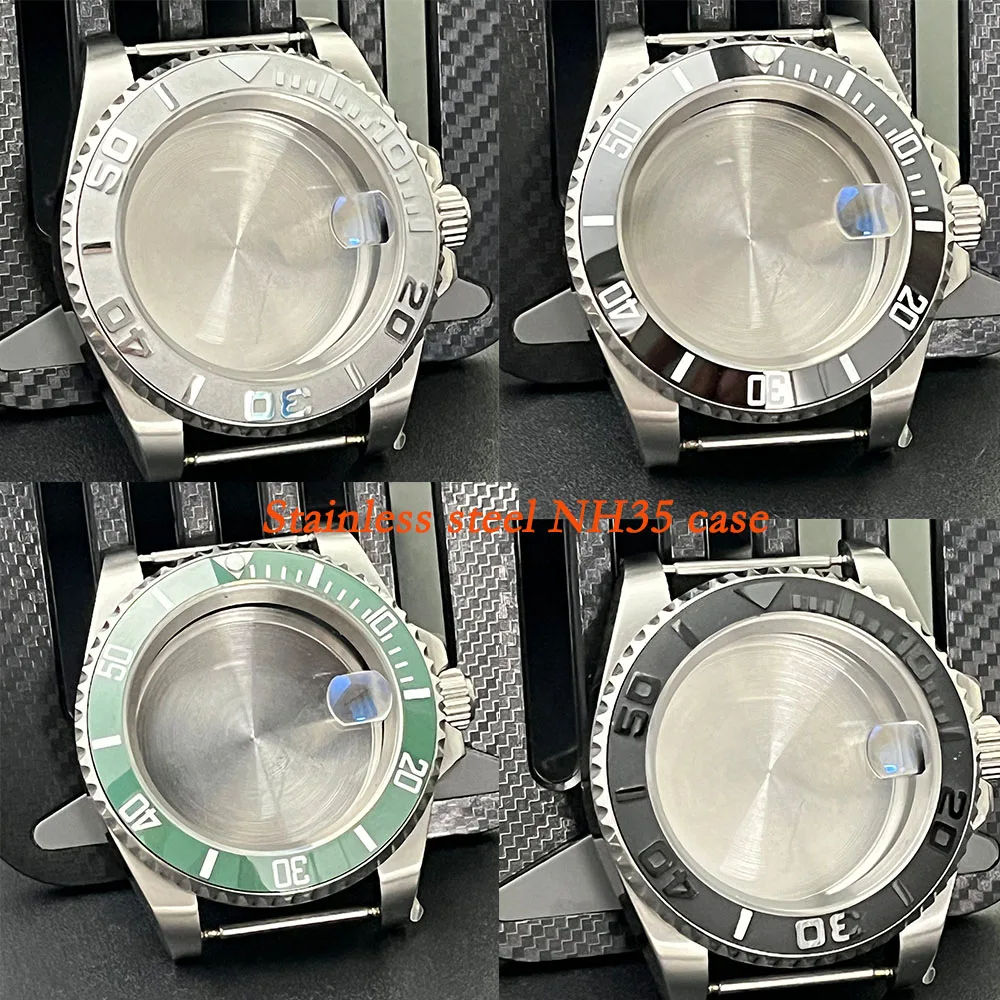 

40mm waterproof NH34 NH35 case accessories watch accessories stainless steel blue ceramic bezel 8215 parts brushed case
