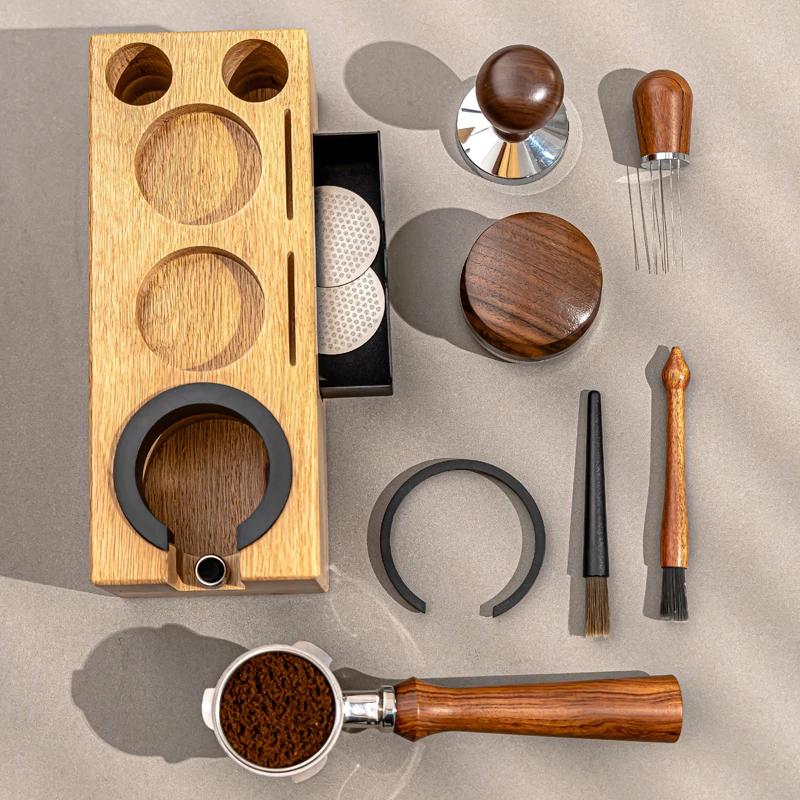 

White Oak Zebrawood Sapelewood Fit All Tamper Size in One Tamping Station