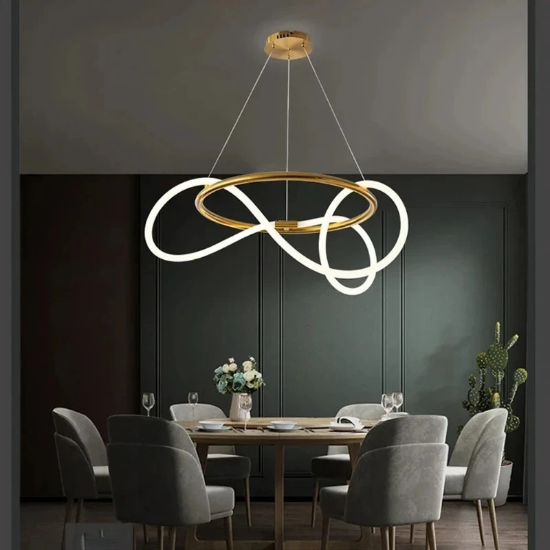 Nordic Minimalist LED Pendant Lights Creative Design Line Chandelier Dinning Living Room Hall Villa Ceiling Light for Home Decor