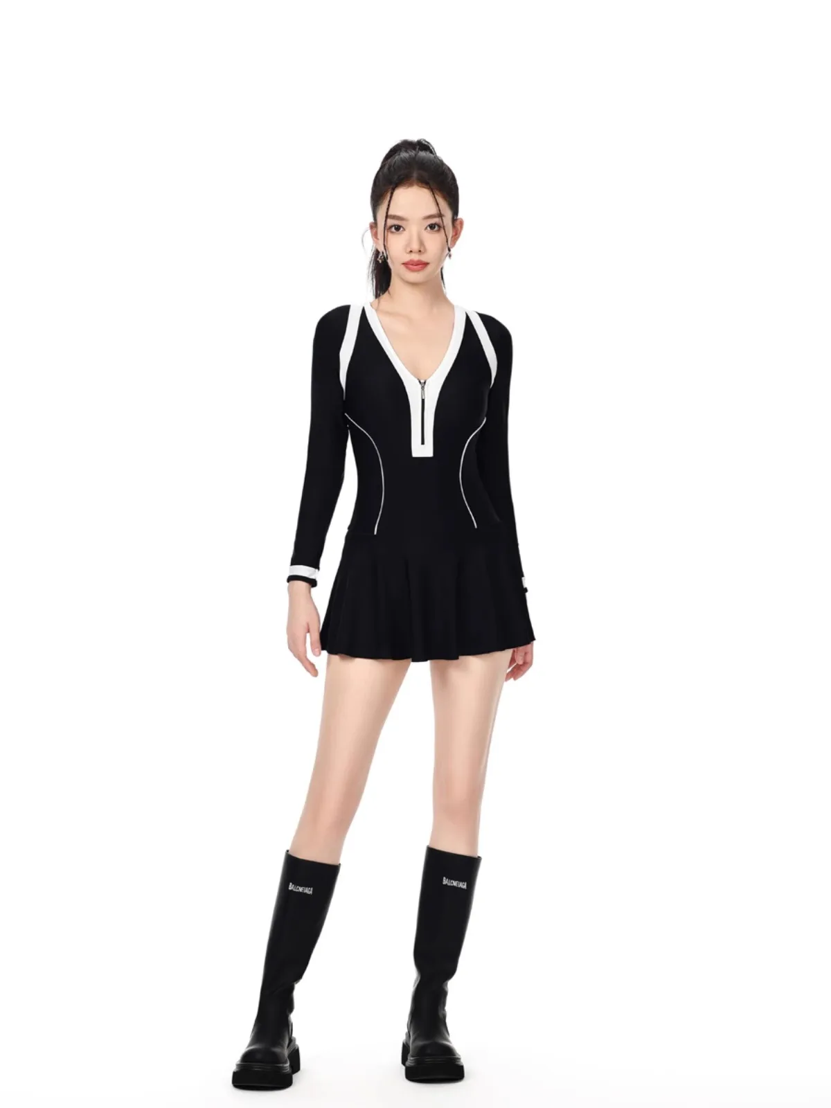 

Tagkita Ladies' One-Piece Swimsuit with Chest Pad Long Sve Thermal Spring Bathing Suit Slimming Beach Sunscreen without St...