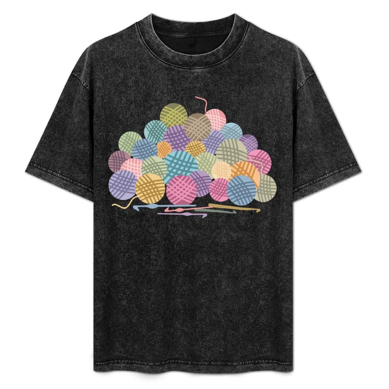 

colorful crochet hooks balls of yarn T-Shirt Basic Casual Short Sleeve Cotton Shirt