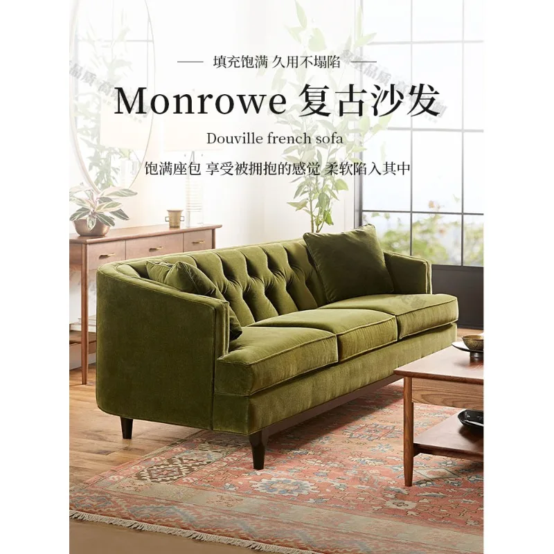 American simple fabric sofa Nordic olive green flannel three-person sofa
