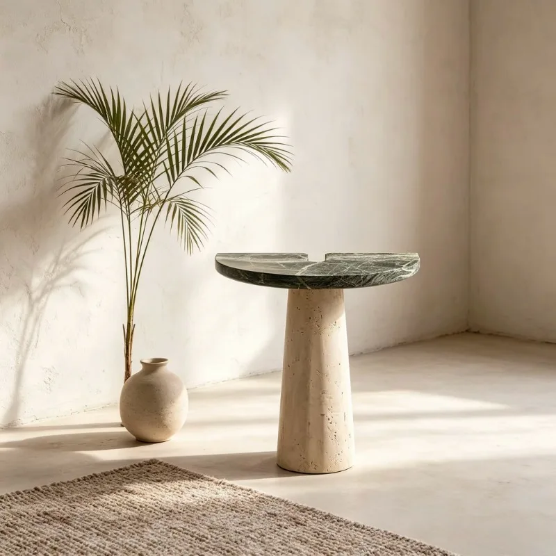 Two-tone stone side table for living room, bedroom, modern marble countertop