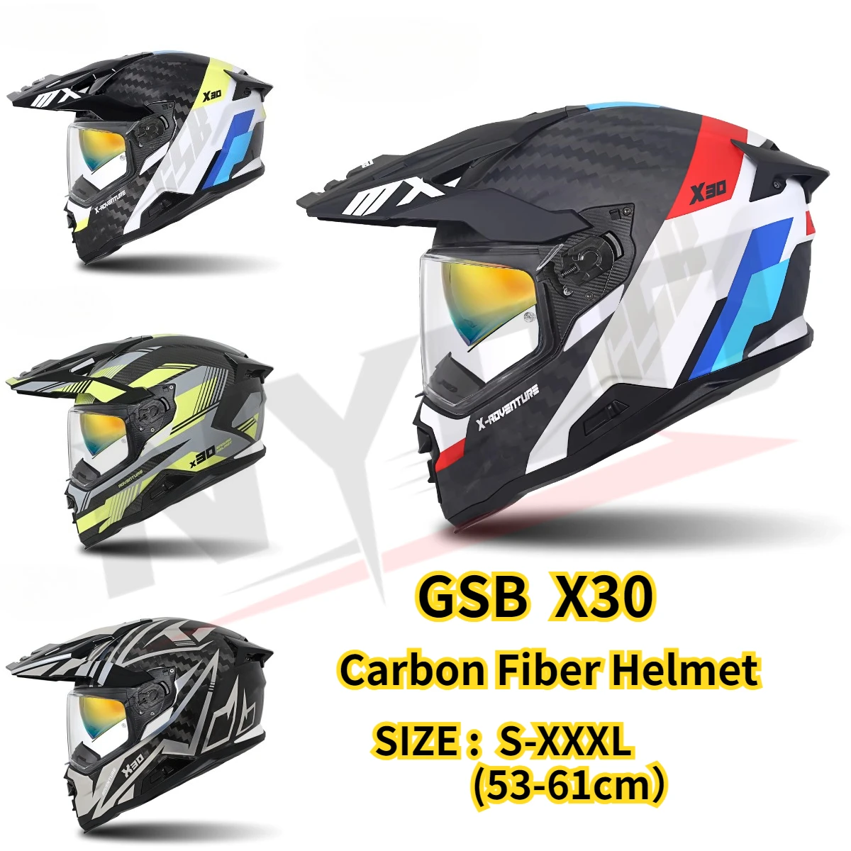 GSB X30 Carbon Fiber Motorcycle Off-road Rally Helmet Double Lens Road Rally Full Helmet Locomotive Long-distance casco moto