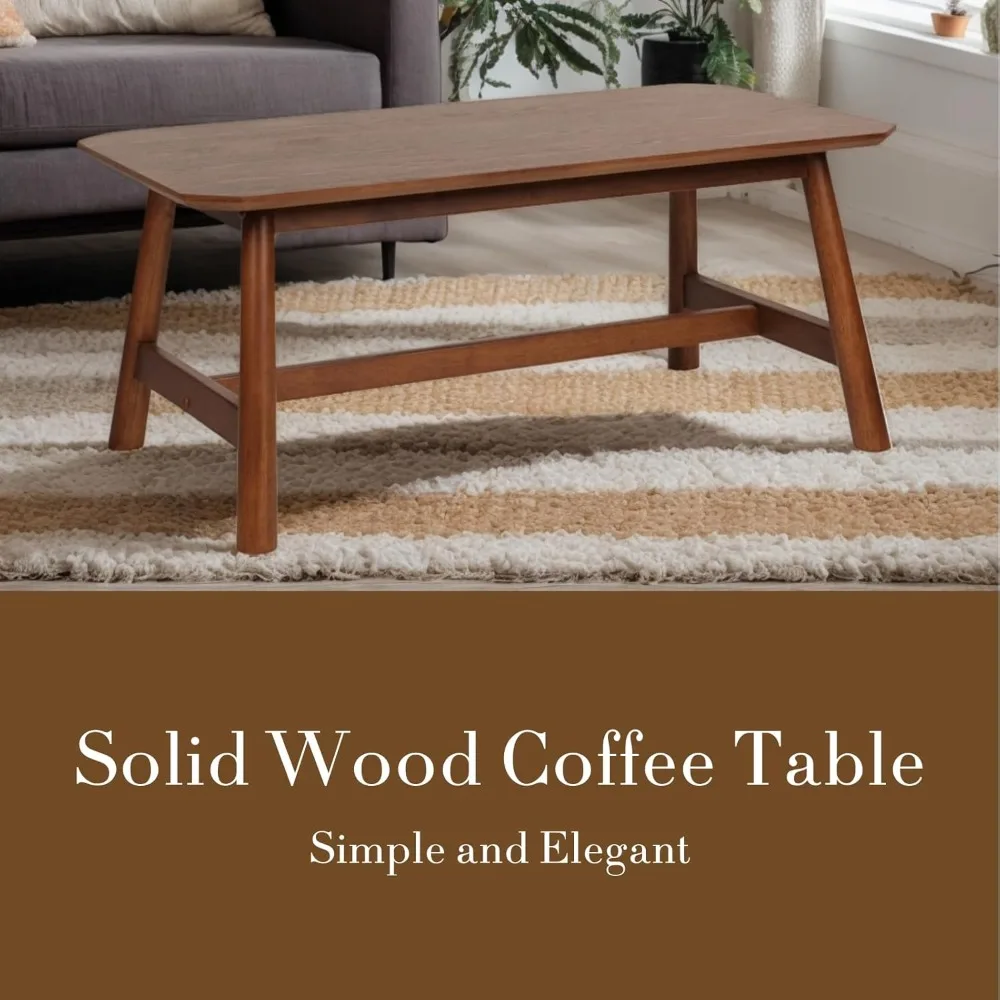 35.5” Coffee Table, Rectangle Coffee Tables with Wood Legs for Living Room Bedroom, Walnut Color