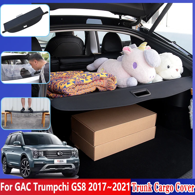 

For GAC GS8 Trumpchi Accesories 2017~2021 Car Rear Trunk Curtain Cargo Cover Boot Trey Dedicated Space Privacy Security Shields