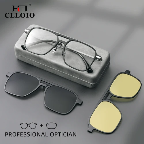 CLLOIO gafas de miopía graduadas con Clip magnético polarizado para hombres TR90 visión nocturna antideslumbrante hipermetropía gafas de lectura ópticas