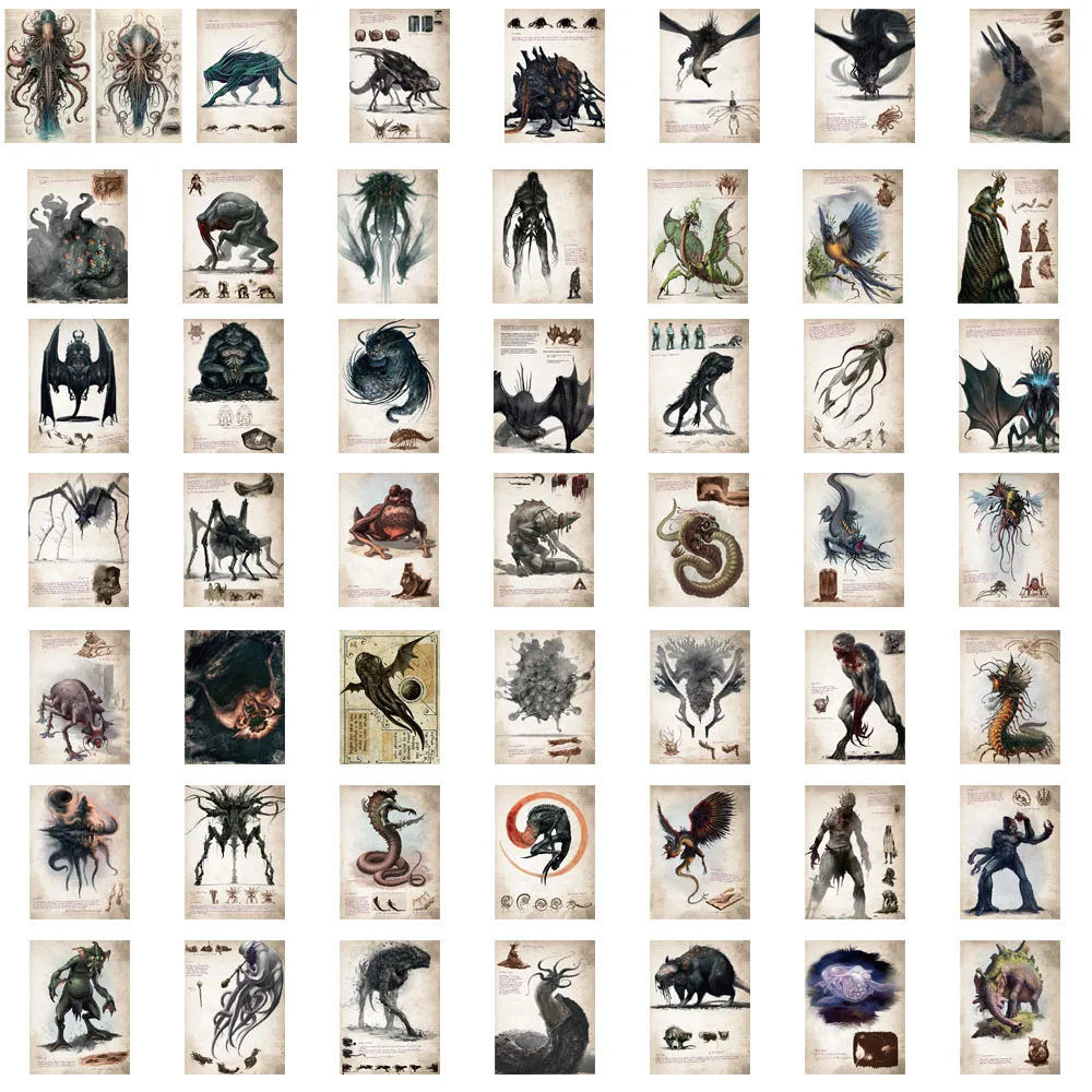 50PCS Cthulhu Mythical Monster Stickers Laptop Luggage Living Room Cartoon Skateboard Graffiti Art Picture Dormitory Sticker