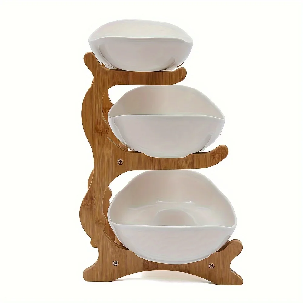 Three Layer Table Plates Dinnerware Wooden Kitchen Fruit Bowl with Floors Partitioned Dish Snack Candy Cake Stand Salad Bowl